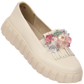 Dámské kožené boty na platformě s ozdobnými kamínky Filippo DP4593/23 ecru 1 Dámské kožené boty na platformě s ozdobnými kamínky Filippo DP4593/23 ecru 1