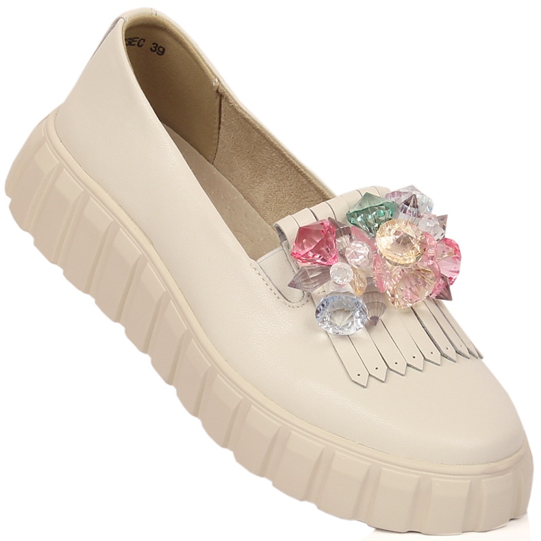 Dámské kožené boty na platformě s ozdobnými kamínky Filippo DP4593/23 ecru 1 Dámské kožené boty na platformě s ozdobnými kamínky Filippo DP4593/23 ecru 1