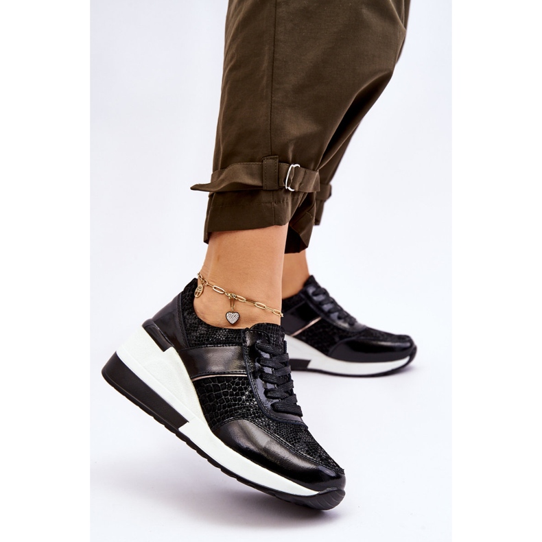 S.Barski Dámské kožené tenisky Crosby na klínu černé černá 2