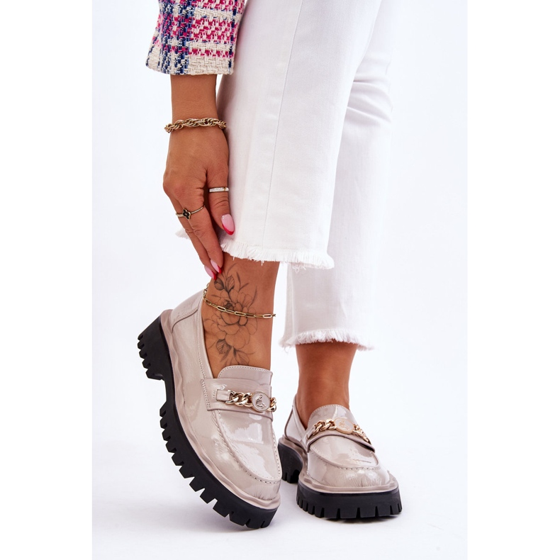 S.Barski Lakované platformové mokasíny Světle šedé Ronin šedá 2