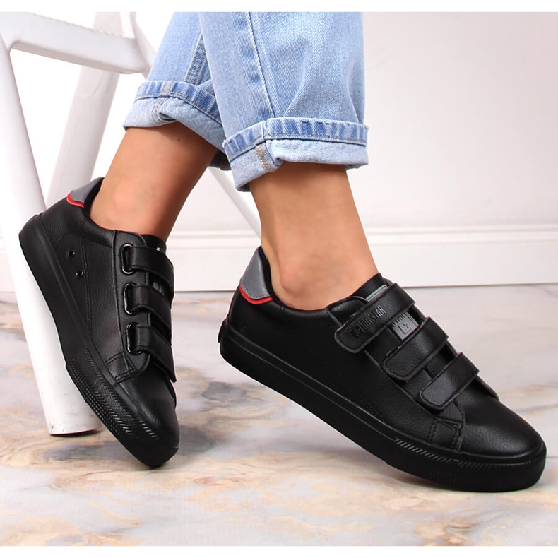 Big Star LL274A208 černé ekologické kožené tenisky se suchým zipem černá 1