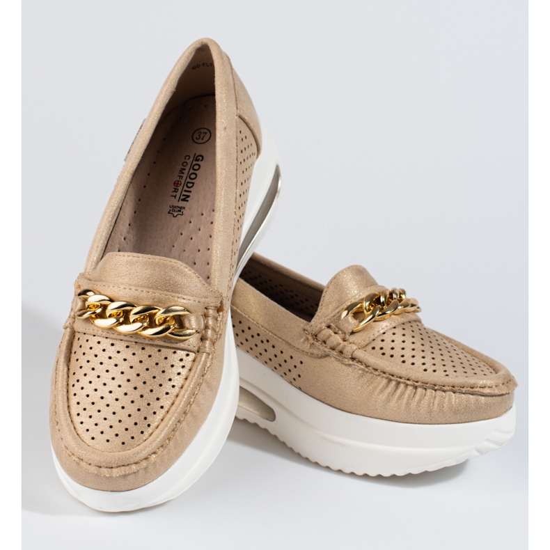 SHELOVET Dámské zlaté mokasíny Slovet na platformě zlatý 1