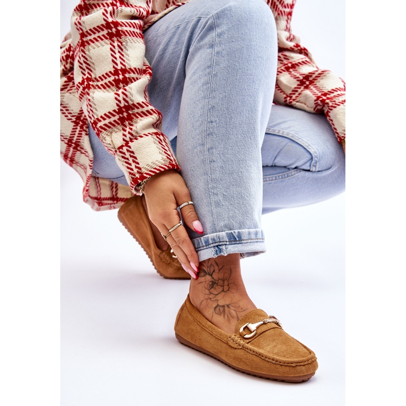 Klasické semišové mokasíny s velbloudím zdobením Arla hnědý 2