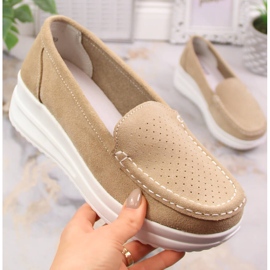 Dámské kožené semišové mokasíny na béžové platformě Artiker 52C1759 béžový 1