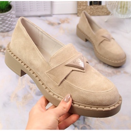 Semišové mokasíny Potocki SZ12003 s podpatky a platformou béžový 1