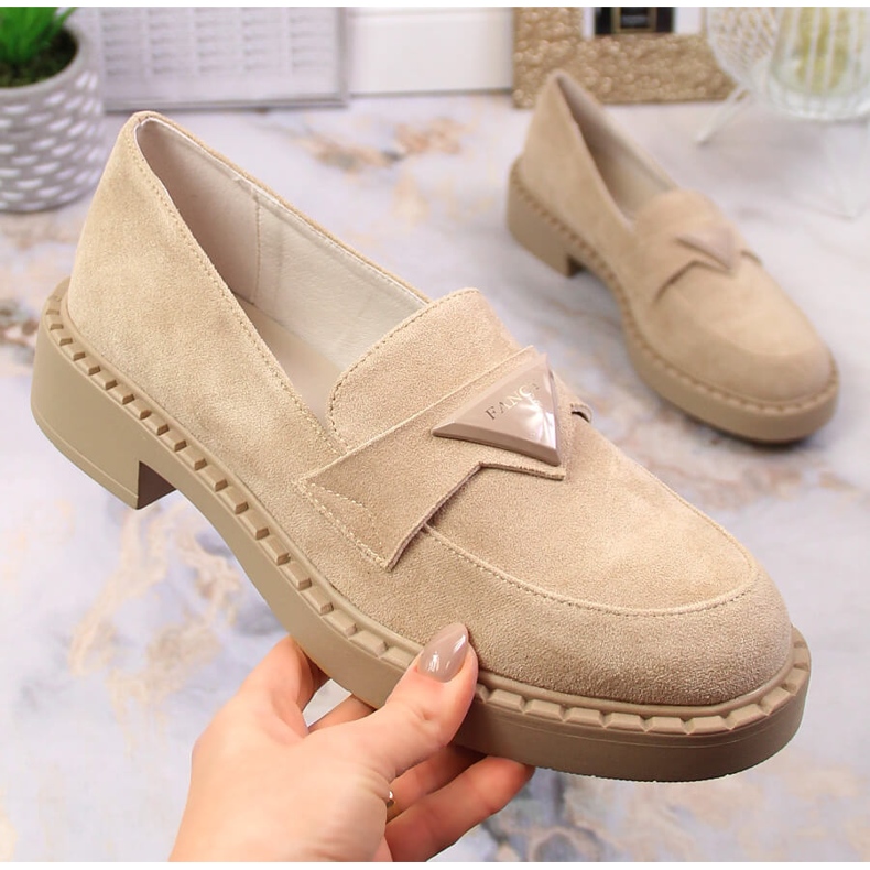 Semišové mokasíny Potocki SZ12003 s podpatky a platformou béžový 1