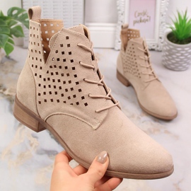 Potocki SZ12089 béžové semišové prolamované ploché boty béžový 1 Potocki SZ12089 béžové semišové prolamované ploché boty béžový 1