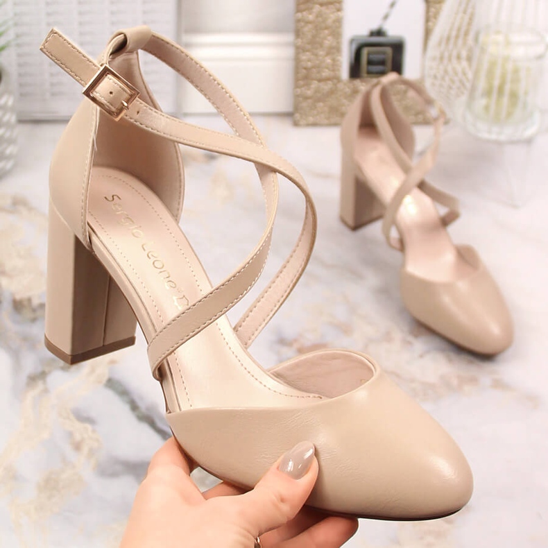 Dámské kávové sandály na vysokém podpatku Sergio Leone SK863 béžový 1 Dámské kávové sandály na vysokém podpatku Sergio Leone SK863 béžový 1