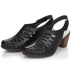 Kožené pohodlné dámské sandály na vysokém podpatku Rieker 40959-00 černá 1