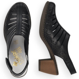 Kožené pohodlné dámské sandály na vysokém podpatku Rieker 40959-00 černá 2