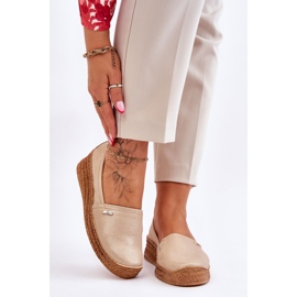 Lemar Dámské kožené espadrilky na klínu Beige &amp; Gold Hadlee béžový 1