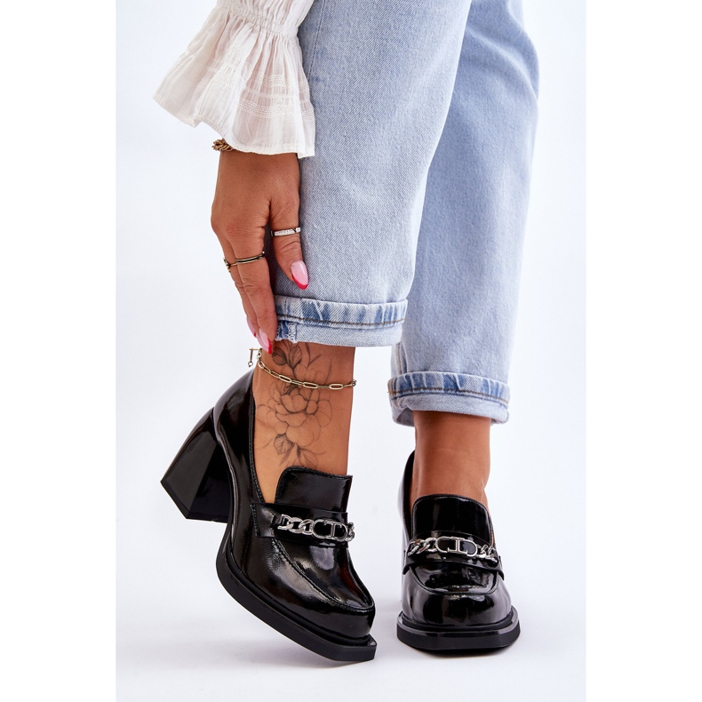 S.Barski Pohodlné lodičky na masivních podpatcích Black Julien černá 1