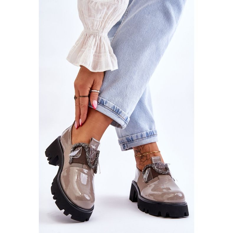 S.Barski Lakované Boty S Ornamenty šedá Keily 2