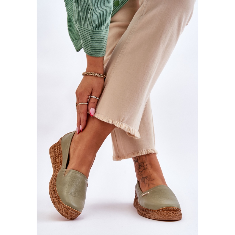 Lemar Dámské kožené espadrilky na klínu Green Hadlee zelený 2