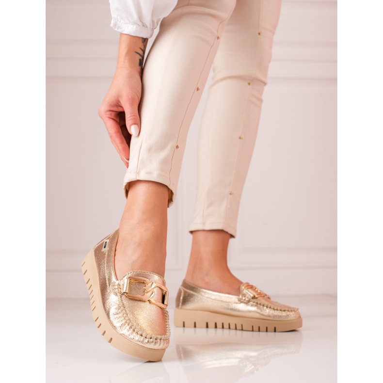Zlaté dámské mokasíny na platformě Shelovet zlatý 2