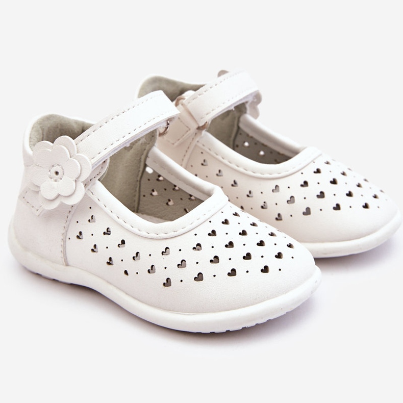 PA1 Dětské vysoké prolamované baleríny na suchý zip White Jianna bílý 1