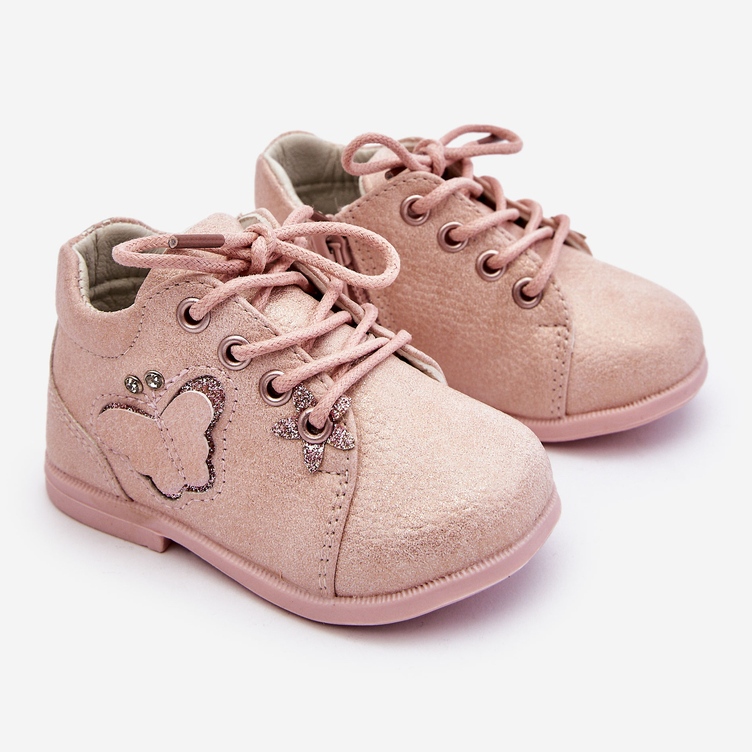 Kožené Boty šněrovací S Motýlí Růžovou Avi růžový 1 Kožené Boty šněrovací S Motýlí Růžovou Avi růžový 1