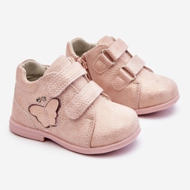 PA1 Kožené boty na suchý zip s motýlově růžovou Avi růžový 1