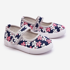 Dětské balerínky s tmavě modrými a šedými květy Noah 1 Dětské balerínky s tmavě modrými a šedými květy Noah 1