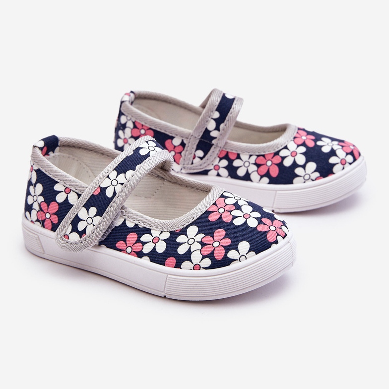Dětské balerínky s tmavě modrými a šedými květy Noah 1 Dětské balerínky s tmavě modrými a šedými květy Noah 1