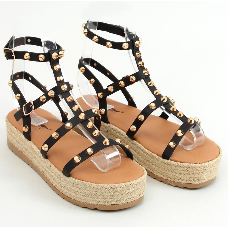 Alize Black espadrilkové sandály s cvočky černý 1