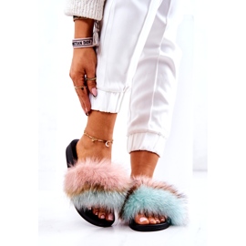 FM1 Pantofle S Přírodní Kožešinou Růžovo-Zelená Naturis růžový vícebarevný 2