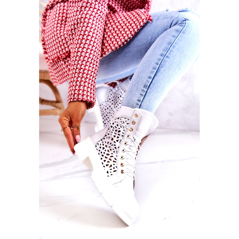 FILIPCZYK Bílé prolamované kožené boty Aileen bílý 3