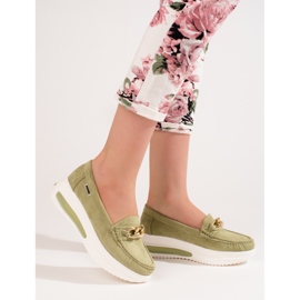 Dámské zelené mokasíny Shelovet na klínku zelená 1