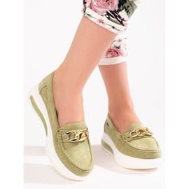 Dámské zelené mokasíny Shelovet na klínku zelená 2