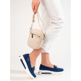 Dámské modré mokasíny Shelovet na klínku modrý 2