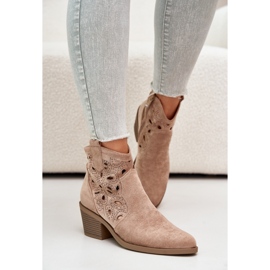 S.Barski Dámské semišové prolamované kovbojské boty Béžová Daxon béžový 2