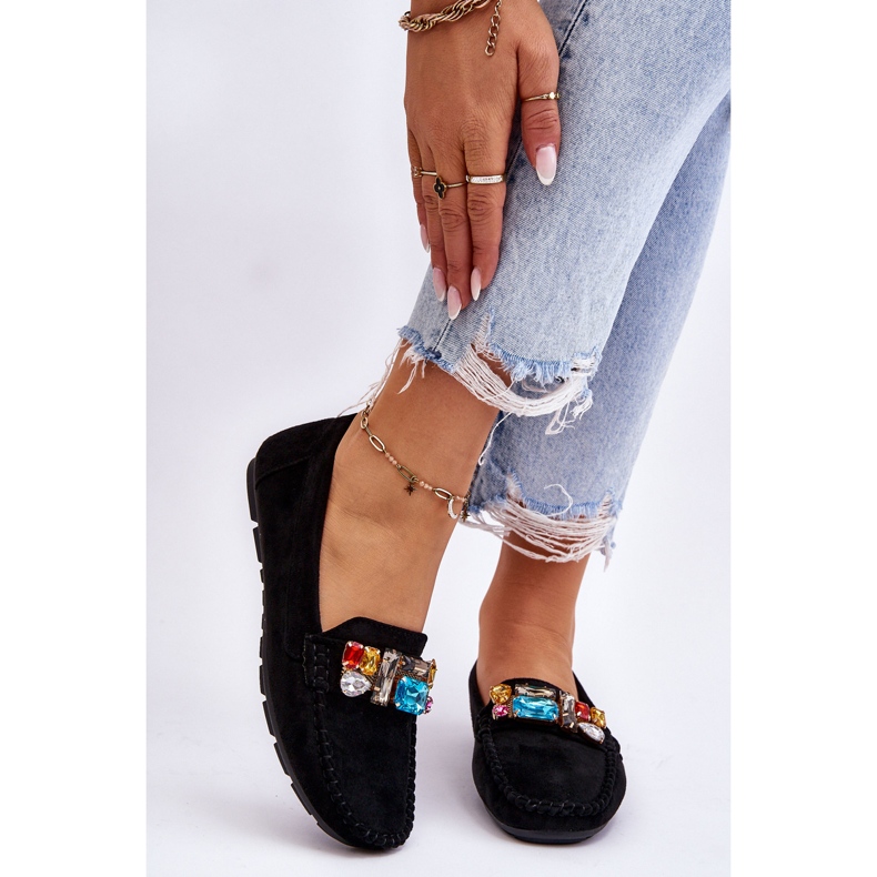 Dámské semišové mokasíny s krystaly černá Lucille 1