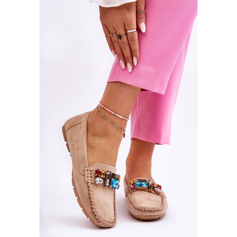 Dámské semišové mokasíny s krystaly béžová Lucille béžový 1