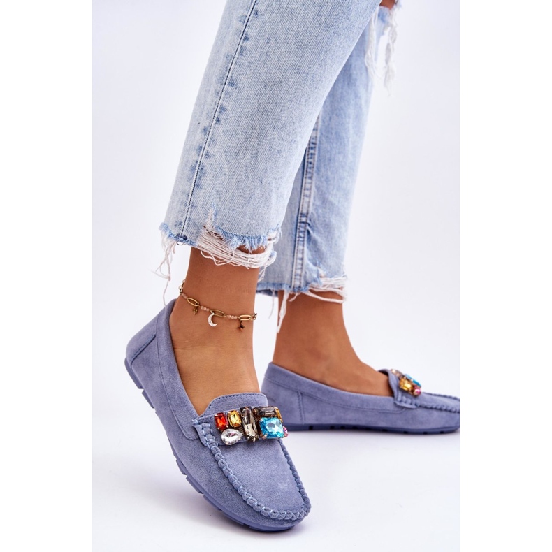 Dámské semišové mokasíny s krystaly modré Lucille modrý 2