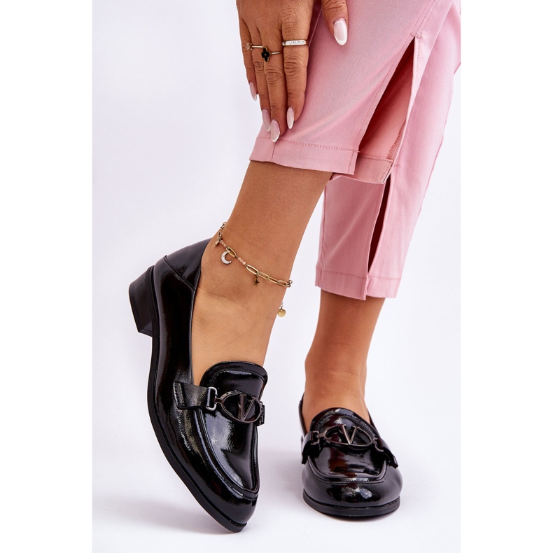 Vinceza Black Marra patentované mokasíny s plochým podpatkem černá 1