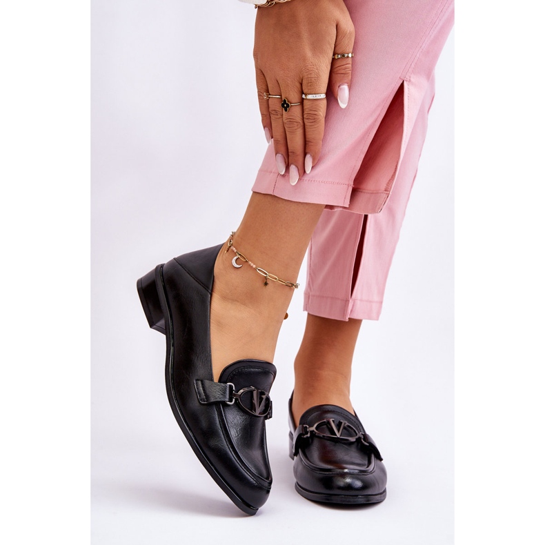 Vinceza Černé kožené mokasíny Marra s plochým podpatkem černá 1