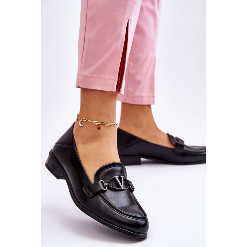 Vinceza Černé kožené mokasíny Marra s plochým podpatkem černá 2