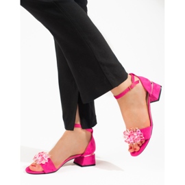 Dámské růžové sandály Shelovet na nízkém podpatku růžový 1 Dámské růžové sandály Shelovet na nízkém podpatku růžový 1