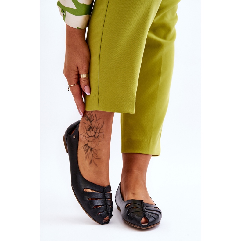 Lemar Pohodlné kožené baleríny pro ženy černá Luka 1