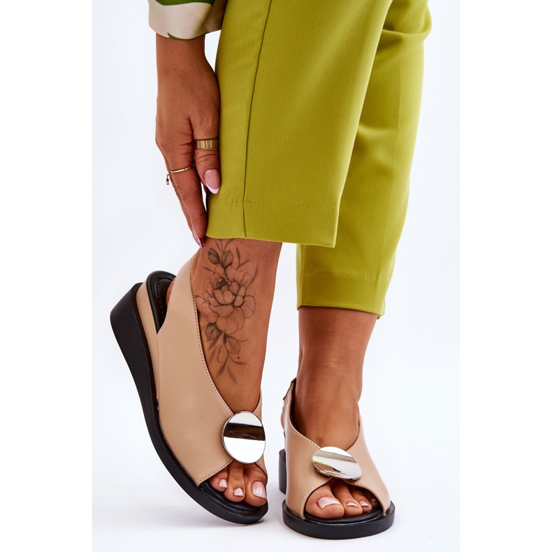 Vinceza Dámské kožené sandály na klínu Béžová Justice hnědý 1