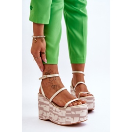 FS1 Módní sandály na klínu se vzory béžová Claria hnědý 1 FS1 Módní sandály na klínu se vzory béžová Claria hnědý 1