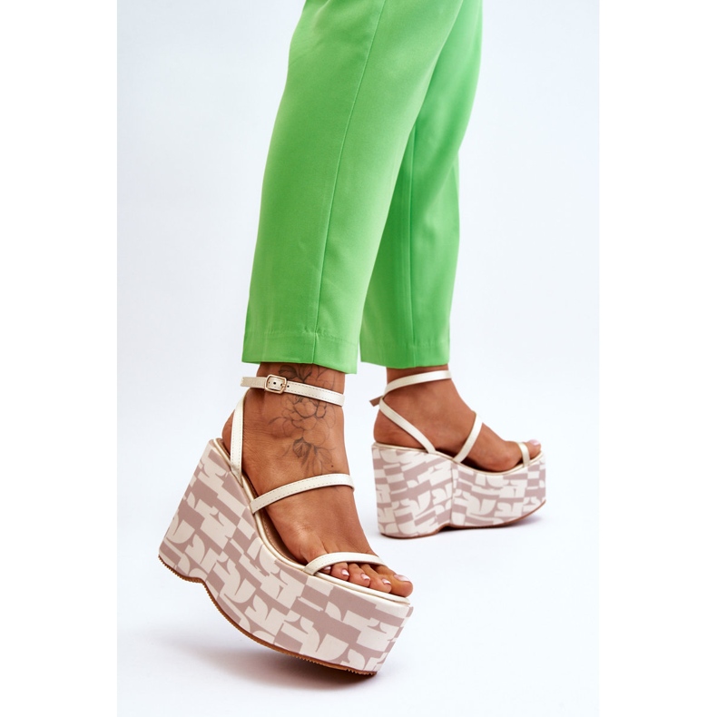 FS1 Módní sandály na klínu se vzory béžová Claria hnědý 2 FS1 Módní sandály na klínu se vzory béžová Claria hnědý 2