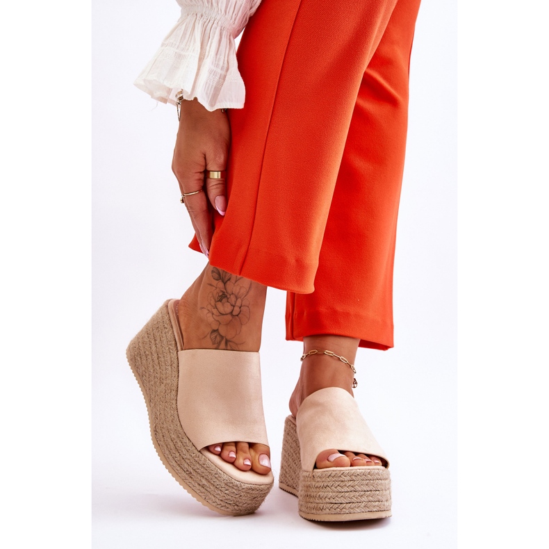 FS1 Dámské pantofle na klínu a platformě Béžová Ysabel béžový 1