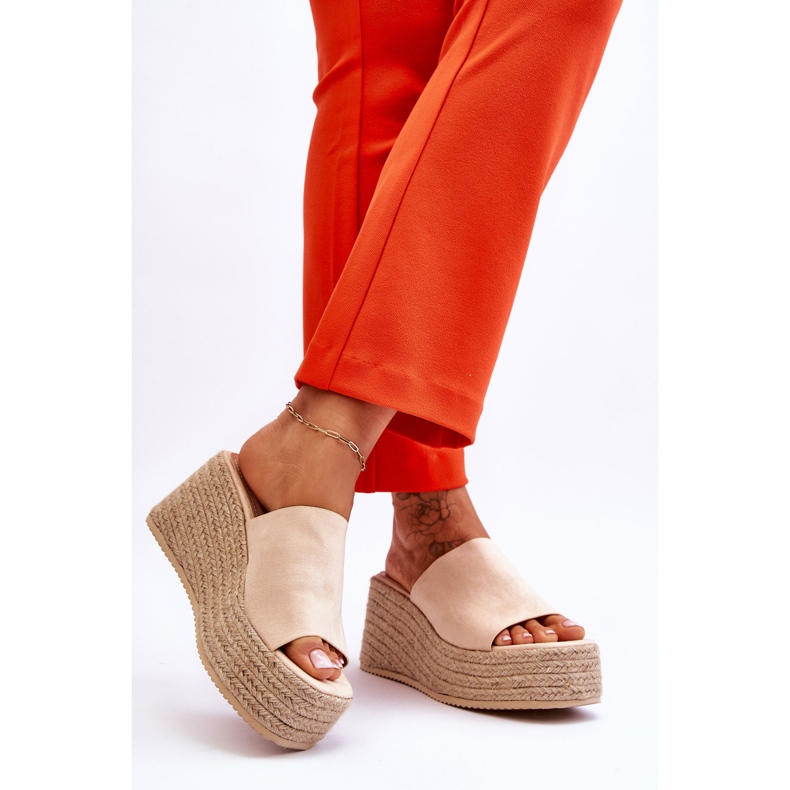 FS1 Dámské pantofle na klínu a platformě Béžová Ysabel béžový 2