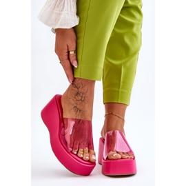 FS1 Dámské transparentní pantofle na klínku Fuchsia Eliane růžový 1