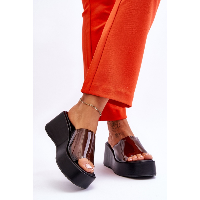 FS1 Dámské transparentní pantofle na klínku Black Eliane černá 2