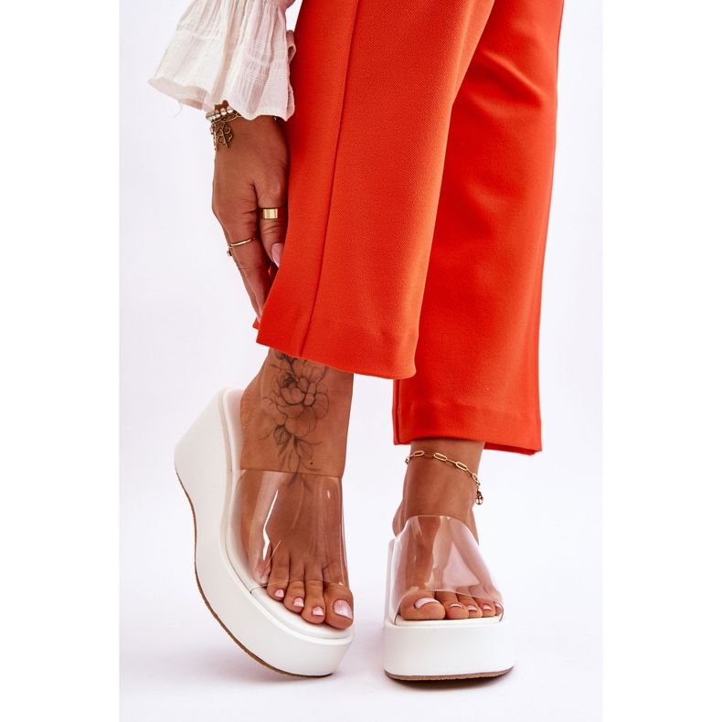 FS1 Dámské transparentní pantofle na klínku bílé Eliane bílý 1