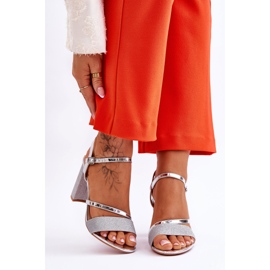 Vinceza Stříbrné sandály na vysokém podpatku Alicia Glitter stříbrný 1