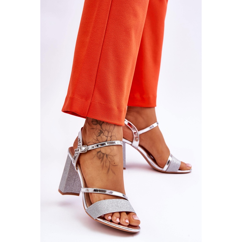 Vinceza Stříbrné sandály na vysokém podpatku Alicia Glitter stříbrný 2