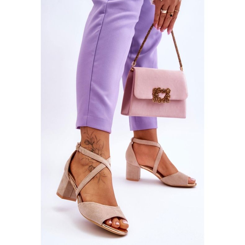 Vinceza Dámské sandály na nízkém podpatku béžová Quinn hnědý 2